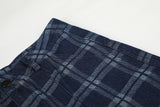 Dark Blue Plaid Wide-Leg Trousers