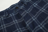 Dark Blue Plaid Wide-Leg Trousers