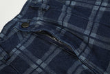 Dark Blue Plaid Wide-Leg Trousers