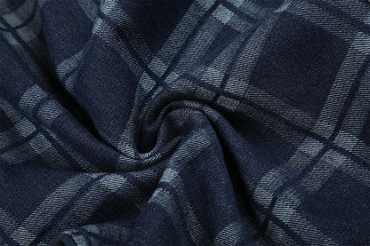 Dark Blue Plaid Wide-Leg Trousers