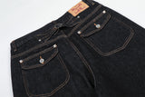 DAXUEN dark blue wide-leg denim jeans with contrast stitching