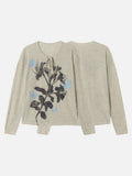 DAXUEN heathered light beige botanical print knit top