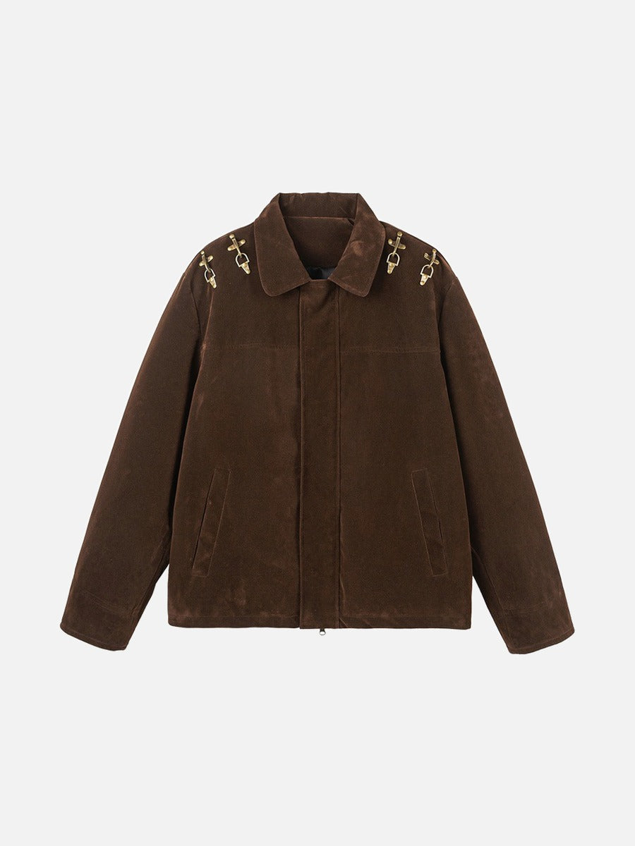 DAXUEN dark brown corduroy jacket with gold hooks