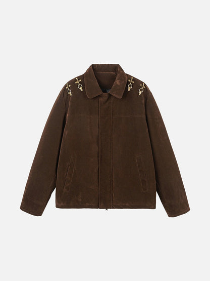 DAXUEN dark brown corduroy jacket with gold hooks