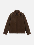 DAXUEN dark brown corduroy jacket with gold hooks