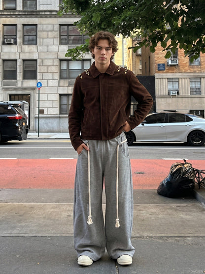 DAXUEN dark brown corduroy jacket with gold hooks — model photo