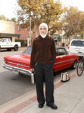 DAXUEN dark brown corduroy jacket with gold hooks — model photo
