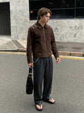 DAXUEN dark brown corduroy jacket with gold hooks — model photo