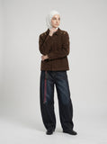 DAXUEN dark brown corduroy jacket with gold hooks — model photo