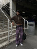 DAXUEN dark brown velvet cropped bomber jacket — model photo