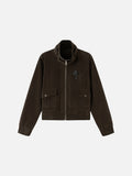 Dark Brown Velvet Cropped Bomber Jacket