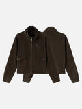 DAXUEN dark brown velvet cropped bomber jacket