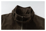DAXUEN dark brown velvet cropped bomber jacket