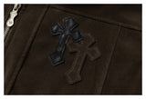 DAXUEN dark brown velvet cropped bomber jacket