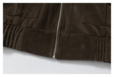 DAXUEN dark brown velvet cropped bomber jacket