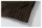 DAXUEN dark brown velvet cropped bomber jacket