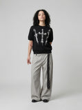 DAXUEN Dark Cross Graphic Knitted T-Shirt — model photo