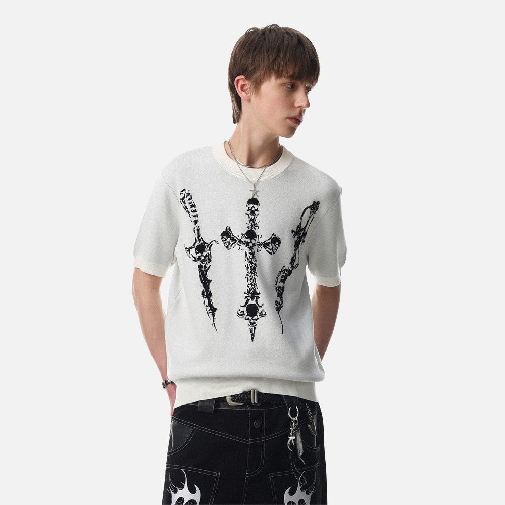 DAXUEN Dark Cross Graphic Knitted T-Shirt