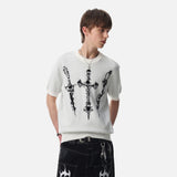 DAXUEN Dark Cross Graphic Knitted T-Shirt