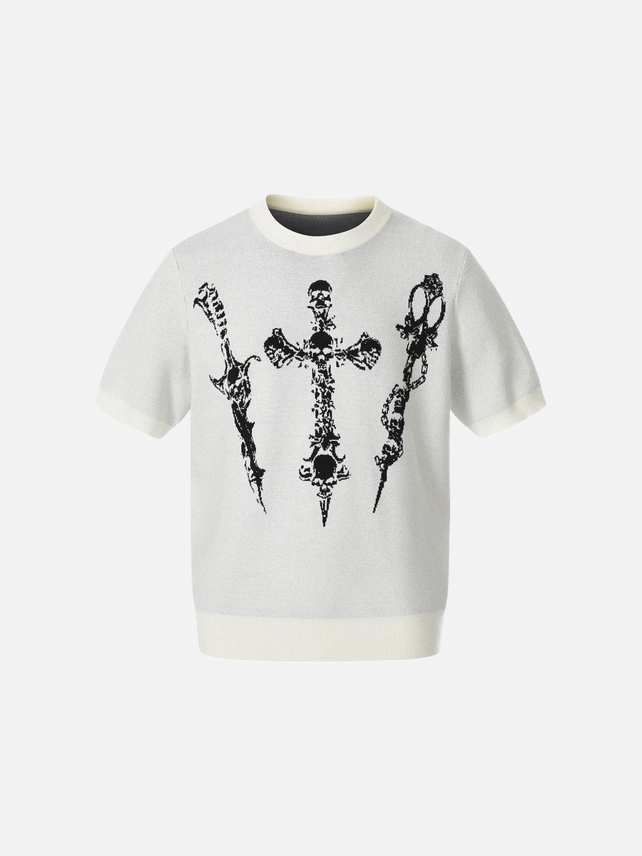 DAXUEN Dark Cross Graphic Knitted T-Shirt