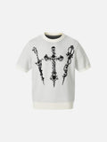 DAXUEN Dark Cross Graphic Knitted T-Shirt