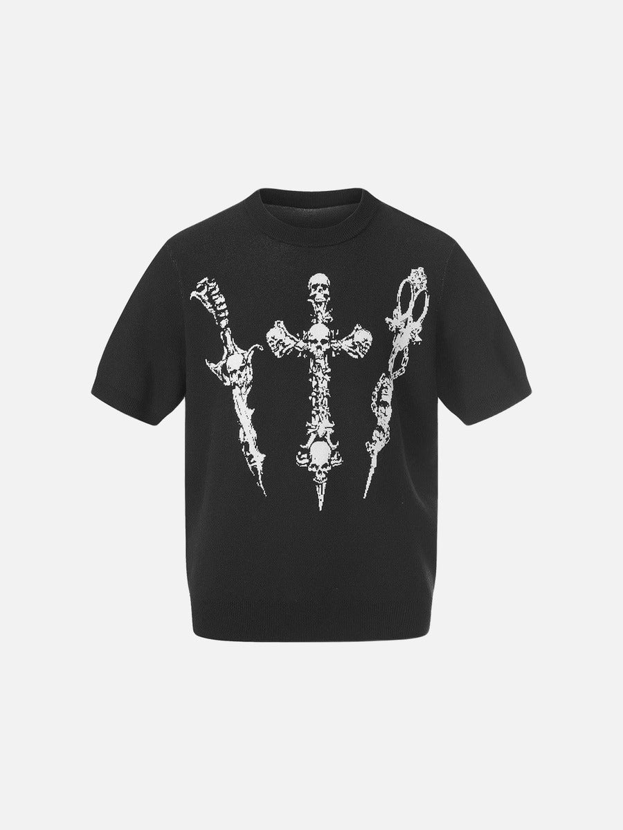 DAXUEN Dark Cross Graphic Knitted T-Shirt