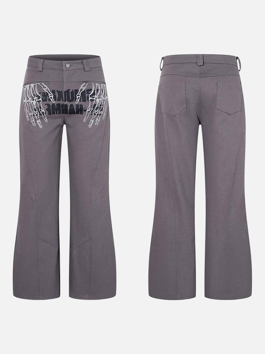 DAXUEN Dark grey women's flared pants with graphic details