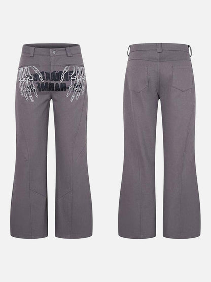 DAXUEN Dark grey women's flared pants with graphic details