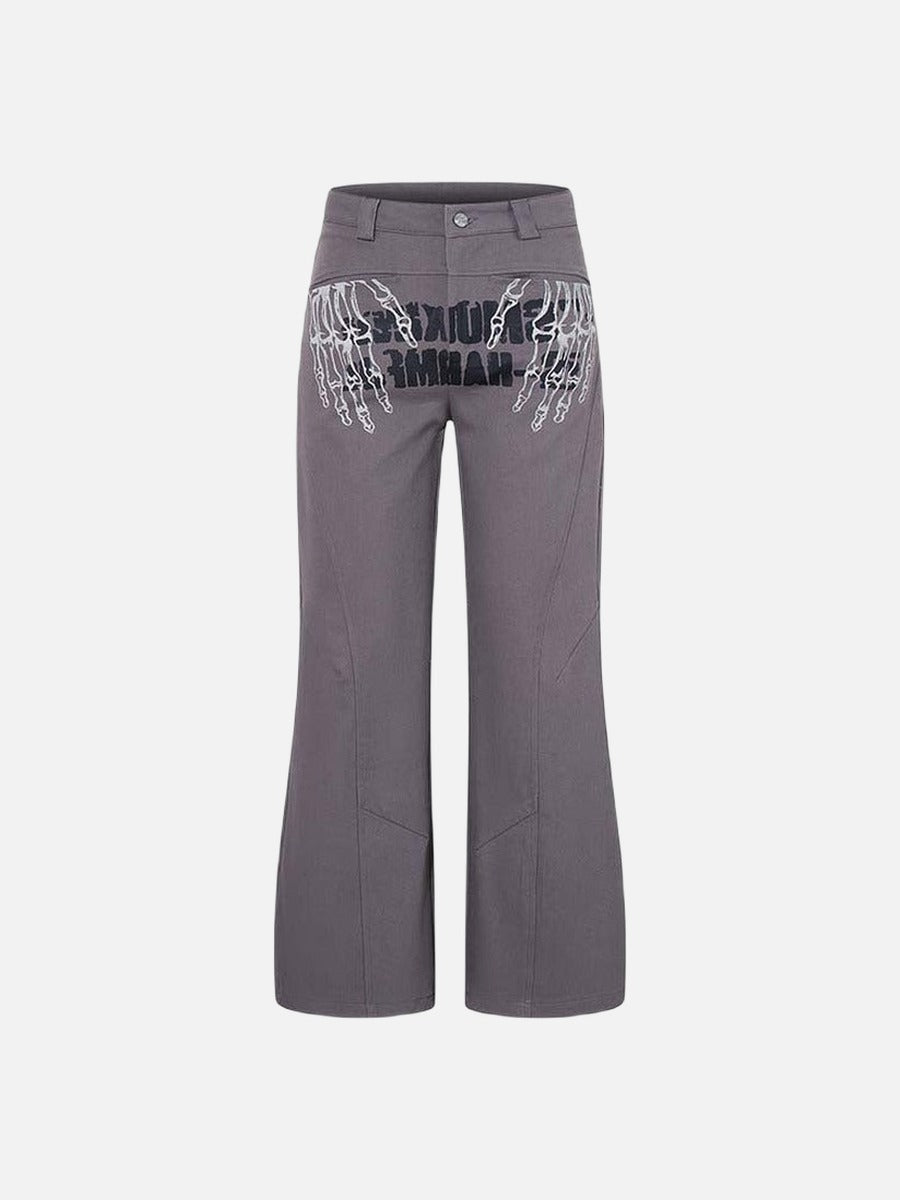 DAXUEN Dark grey women's flared pants with graphic details
