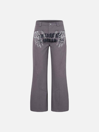 DAXUEN Dark grey women's flared pants with graphic details