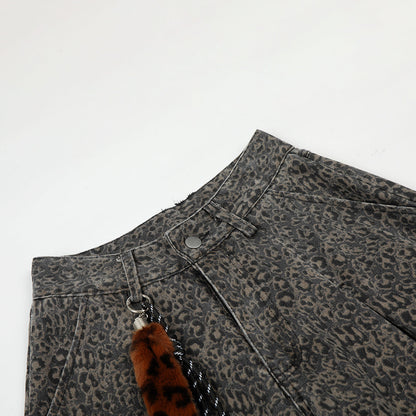 DAXUEN dark grey leopard print wide-leg pants