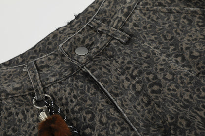 DAXUEN dark grey leopard print wide-leg pants