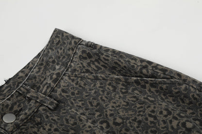 DAXUEN dark grey leopard print wide-leg pants