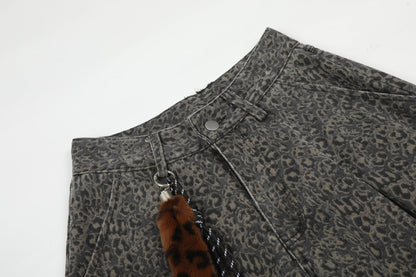 DAXUEN dark grey leopard print wide-leg pants