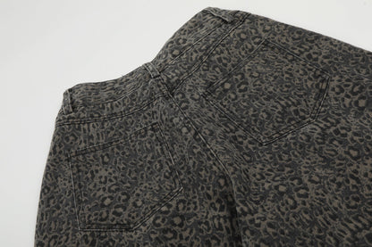DAXUEN dark grey leopard print wide-leg pants