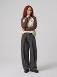 DAXUEN dark grey leopard print wide-leg pants — model photo