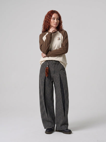 DAXUEN dark grey leopard print wide-leg pants — model photo