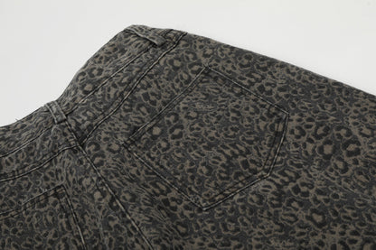 DAXUEN dark grey leopard print wide-leg pants