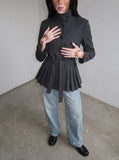 DAXUEN dark grey peplum coat with high collar — model photo