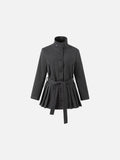 Dark Grey Peplum Coat with High Collar