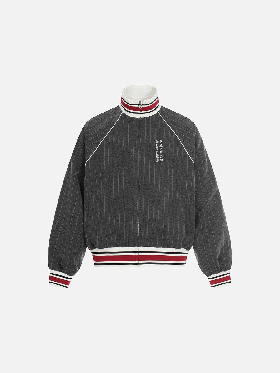 DAXUEN dark grey pinstripe oversized track jacket