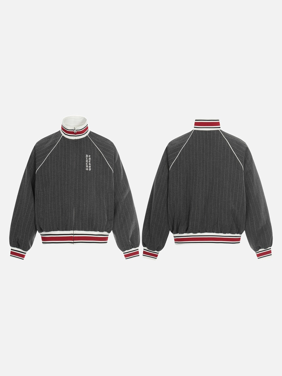 DAXUEN dark grey pinstripe oversized track jacket