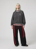 DAXUEN dark grey pinstripe oversized track jacket — model photo