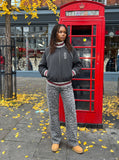 DAXUEN dark grey pinstripe oversized track jacket — model photo