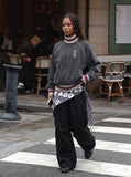 DAXUEN dark grey pinstripe oversized track jacket — model photo