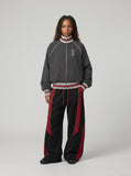 DAXUEN dark grey pinstripe oversized track jacket — model photo