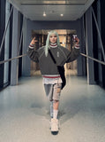 DAXUEN dark grey pinstripe oversized track jacket — model photo