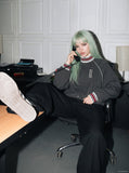 DAXUEN dark grey pinstripe oversized track jacket — model photo