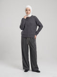 DAXUEN dark grey pinstriped wide-leg pants — model photo