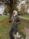 DAXUEN dark grey pinstriped wide-leg pants — model photo